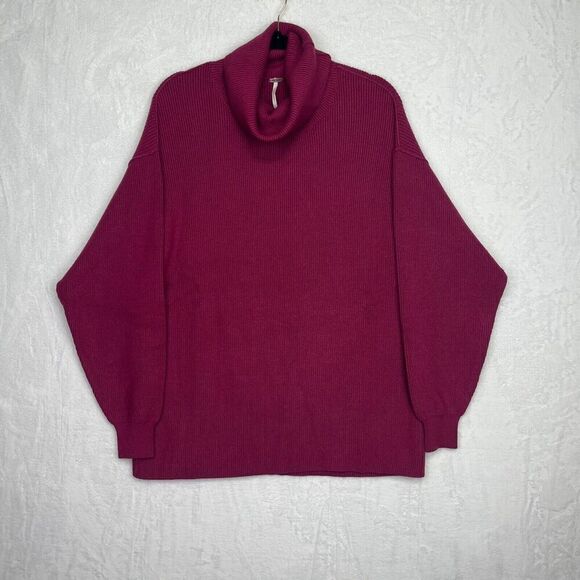 Free People Womens Sweater Softly Structured Tunic Turtleneck‎ Berry Crush Small - Picture 1 of 13